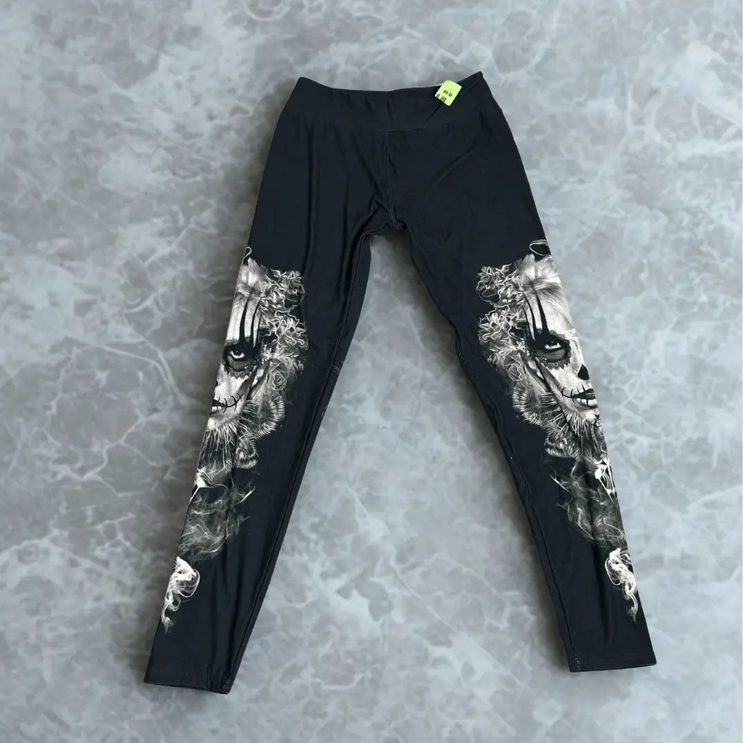 Black Leggings with Skull Print