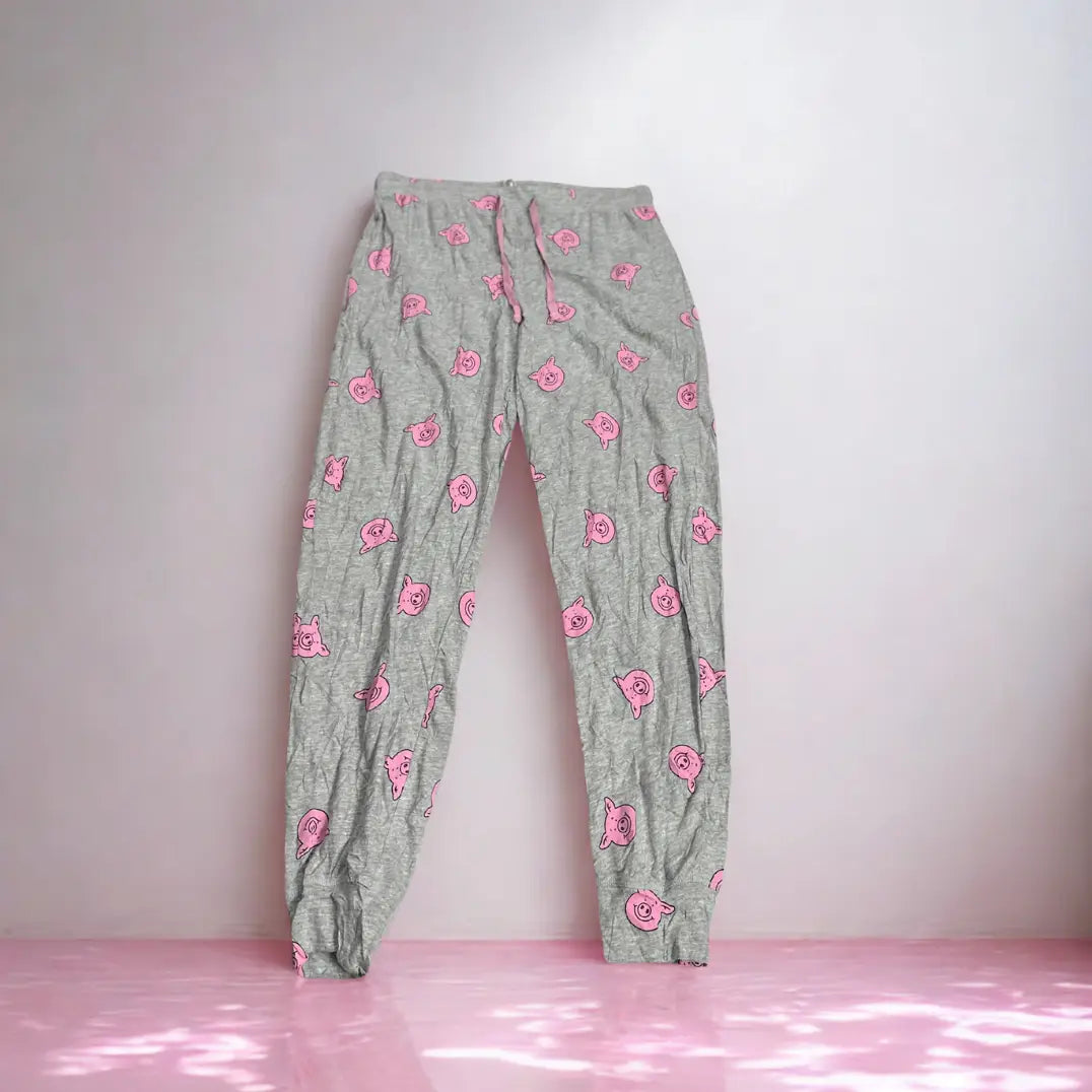 Grey Pig-Patterned Pajama Pants