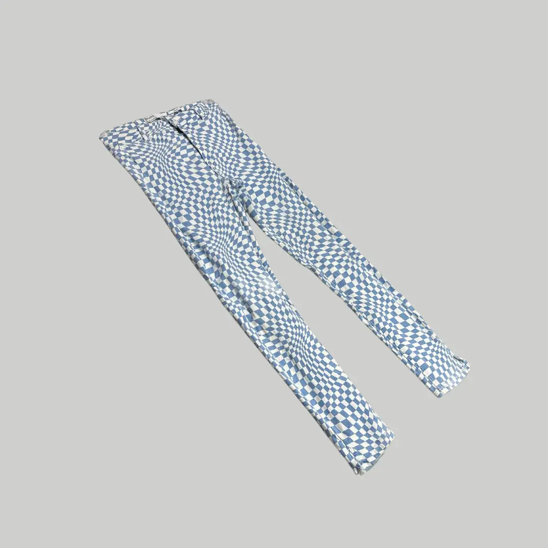 Bershka® Blue & White Checkered High-Rise Pants
