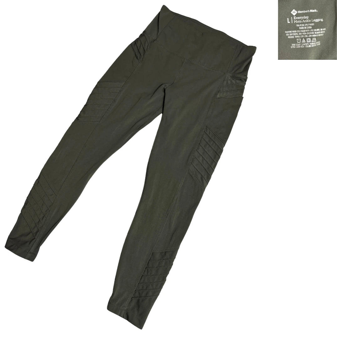 Olive Moto Style Performance Leggings(L)