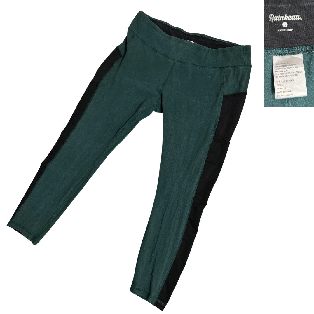 Forest Green and Black Panel Active Leggings(L)