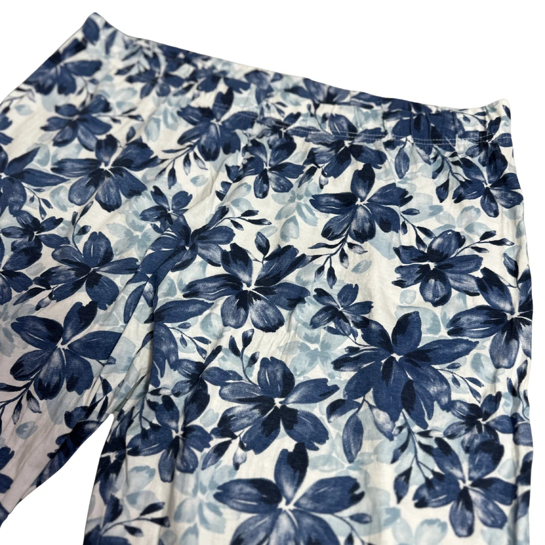 Blue Floral Easy-Wear Cropped Pants