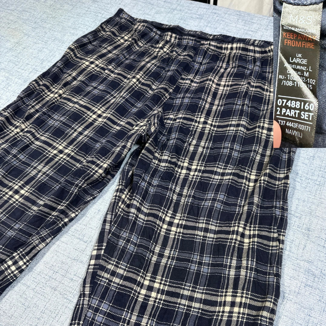 M&S® Navy Plaid Pajama Pants-L