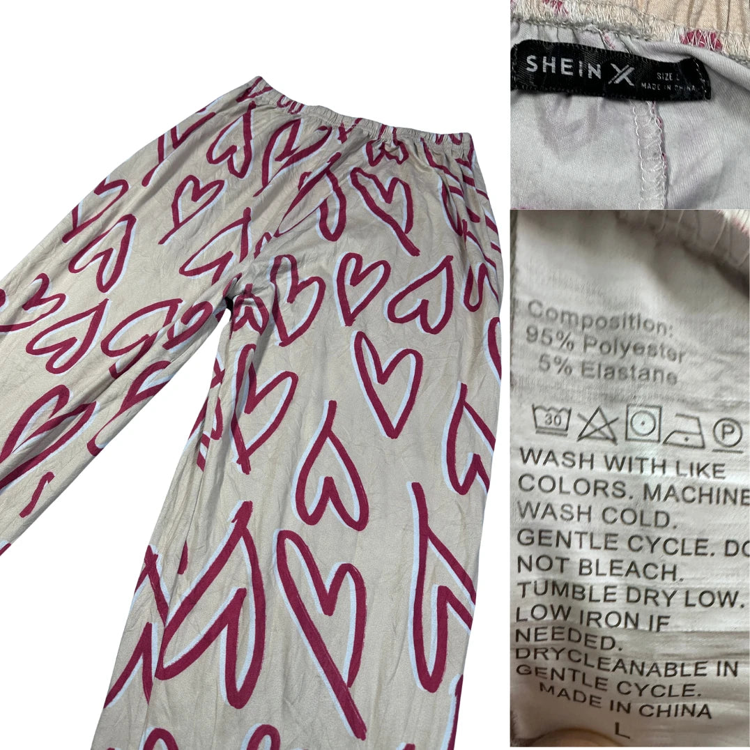 Shein X® Cream Pajama Pants Heart-L