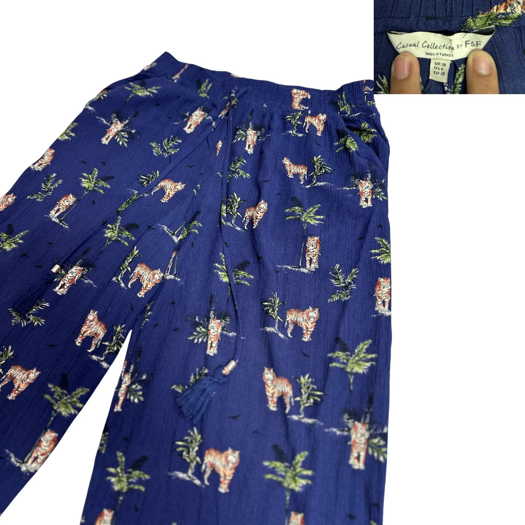 F&F® Navy Safari Print Wide Leg Pants