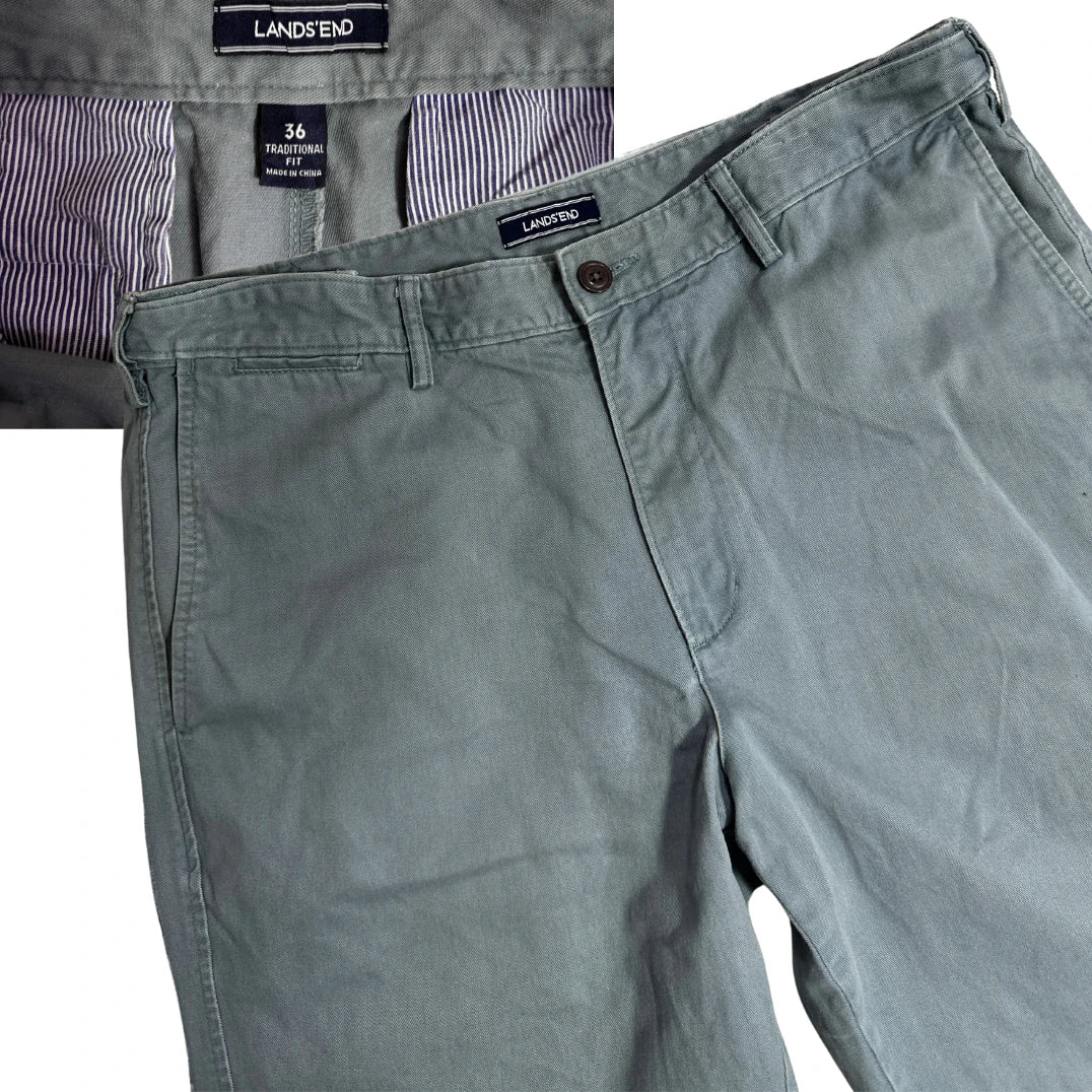 Lands’ End Grey Traditional Fit Cotton Chino Pants