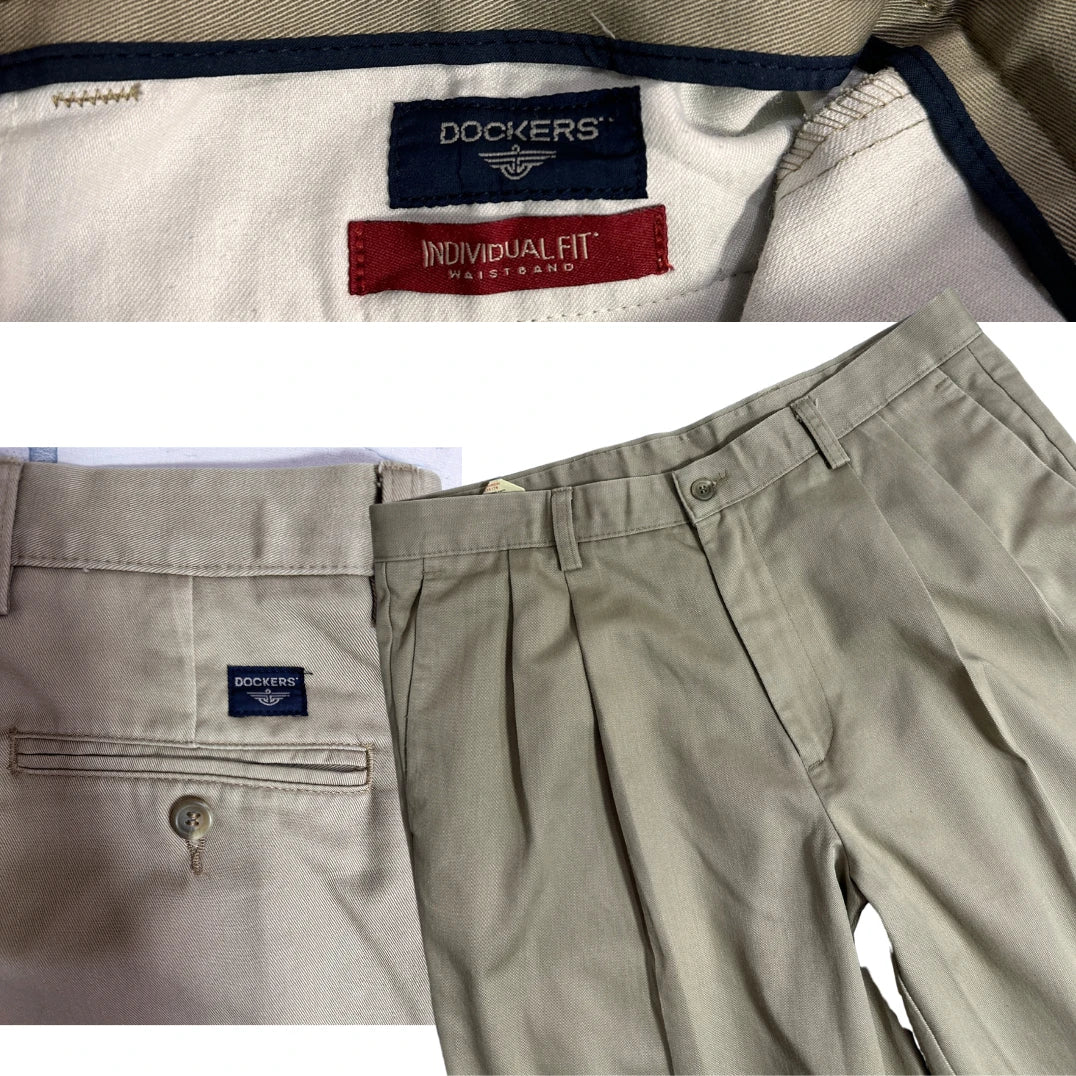 Dockers Beige Individual Fit Pleated Formal Pants for Men