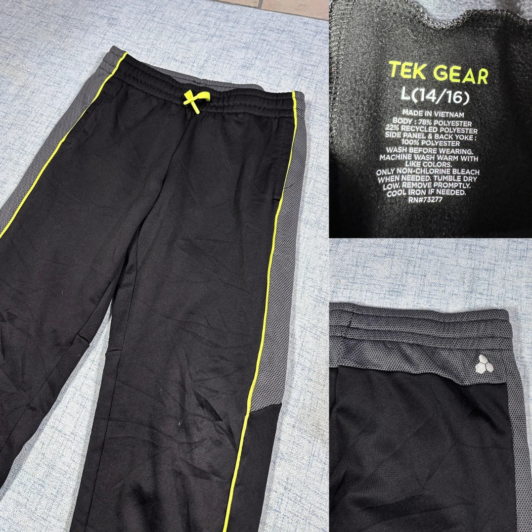 Tek Gear® Black Track Pants Neon Piping-YL