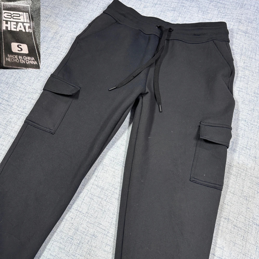 32 Degrees® Black Heat Fleece Cargo Joggers-S