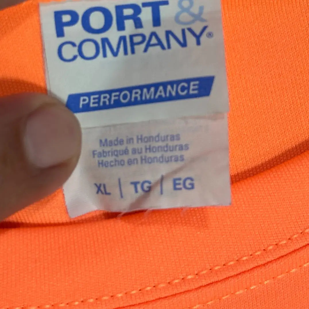 Port & Company Performance T-shirt in bright orange, size XL.