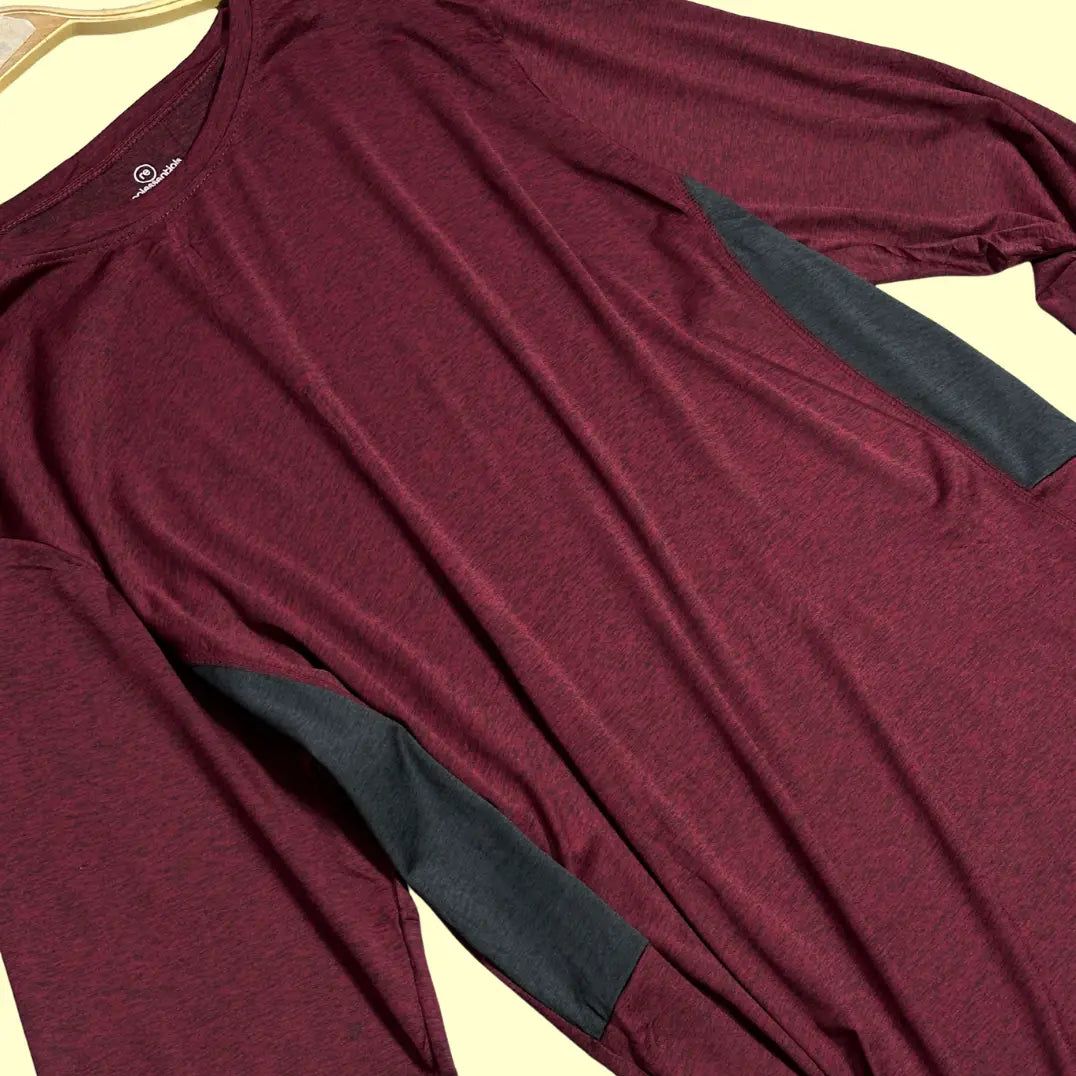 π£ Real Essentials Long Sleeve Performance Shirt β Maroon/Black