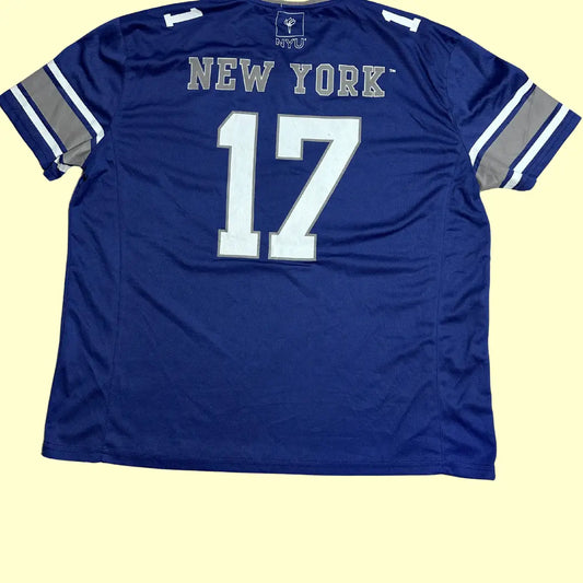 Authentic NCAA football jersey in deep royal blue with bold #17 print on the front and back