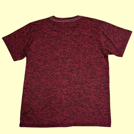 Adidas Originals red and black heathered t-shirt with the iconic Trefoil logo on the chest.