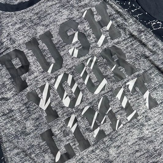 Crivit Men’s Sports T-shirt in grey and black with bold “PUSH YOUR LIMIT” graphic print