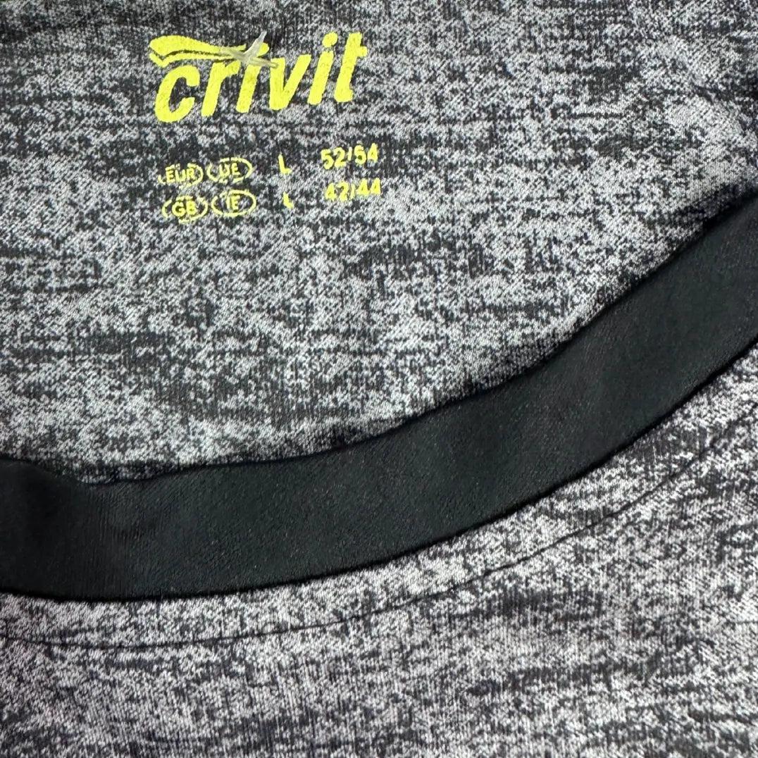 Crivit Men’s Sports T-shirt in grey and black with bold “PUSH YOUR LIMIT” graphic print