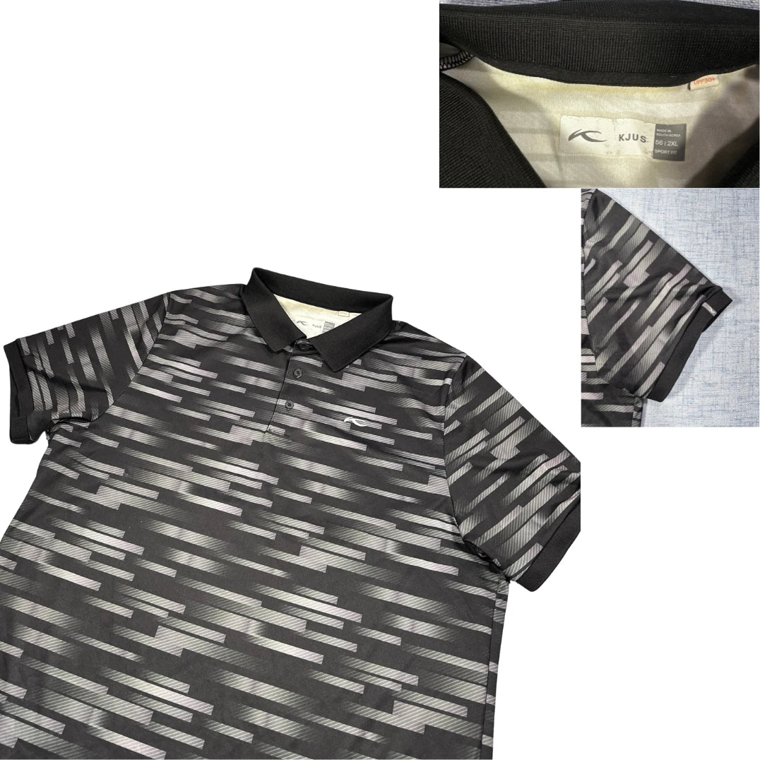 KJUS® Black Patterned Performance Polo Shirt(XL)
