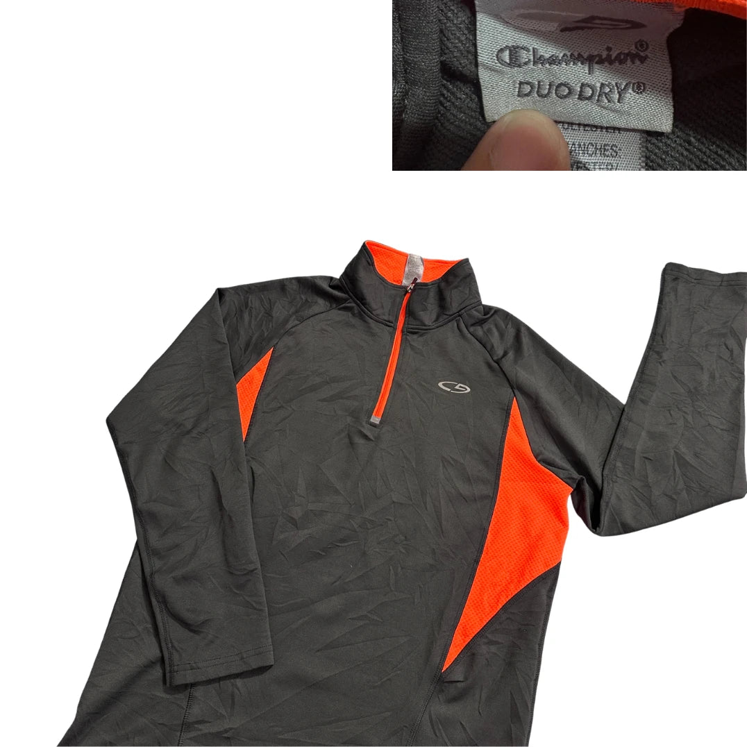 Champion® Black & Orange Quarter Zip Performance T-Shirt(S)