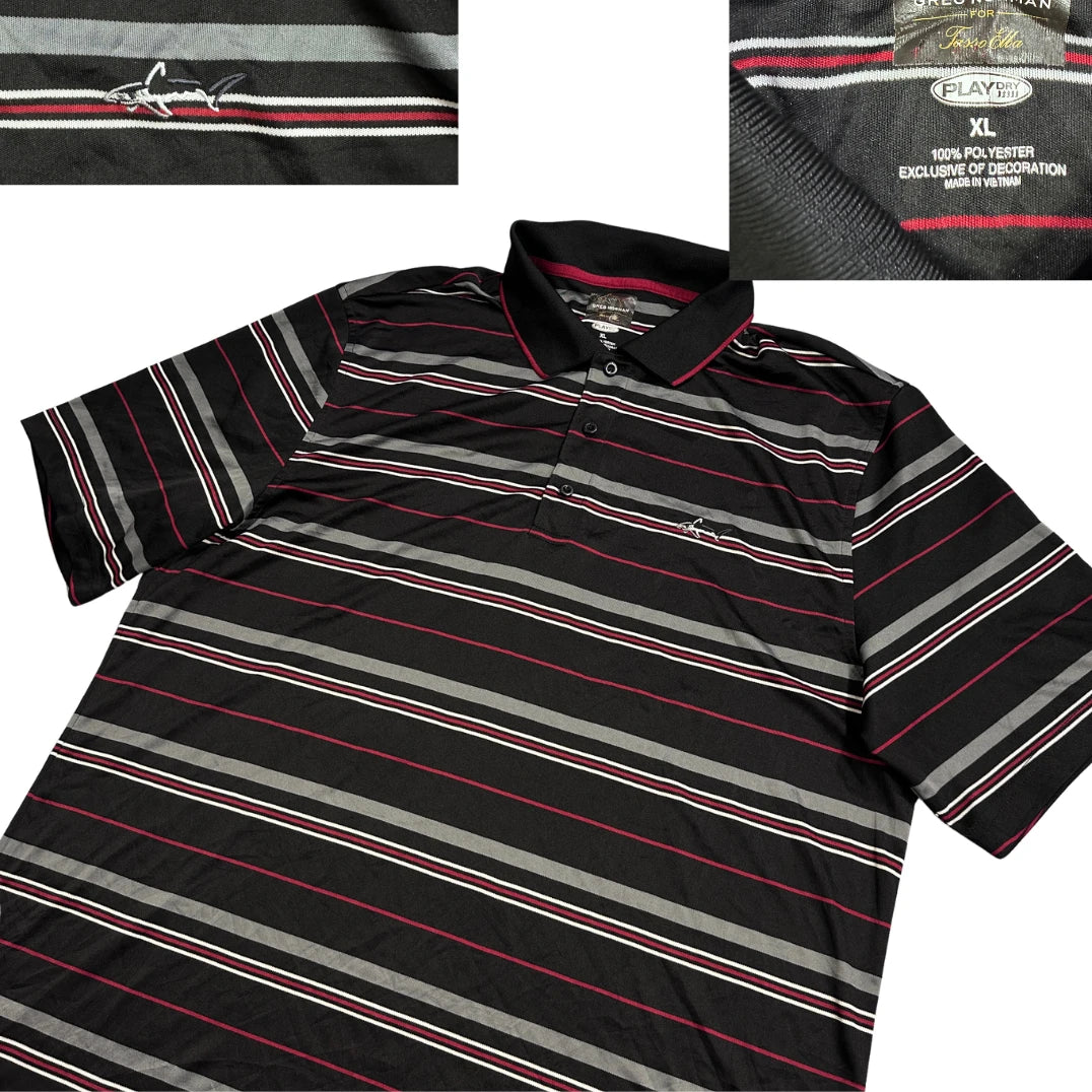Greg Norman® Black Striped Performance Polo Shirt(XL)