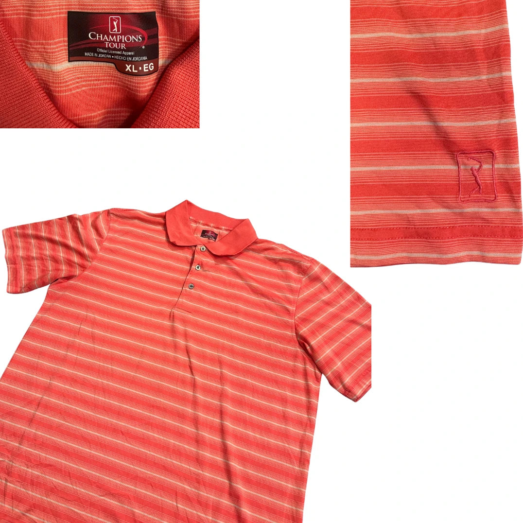 Champions Tour® Coral Striped Performance Polo Shirt(XL)
