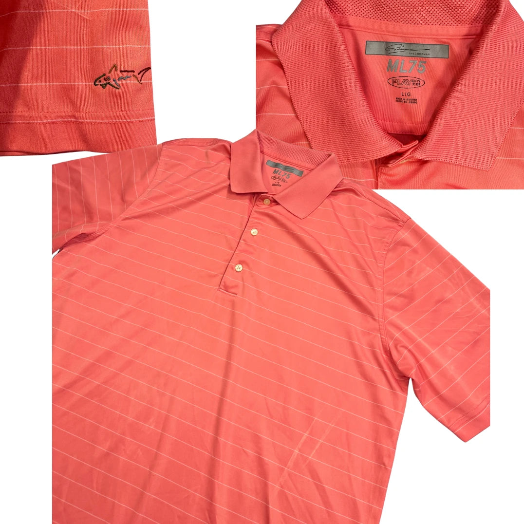 Greg Norman® Coral Striped Golf Polo Shirt(L)