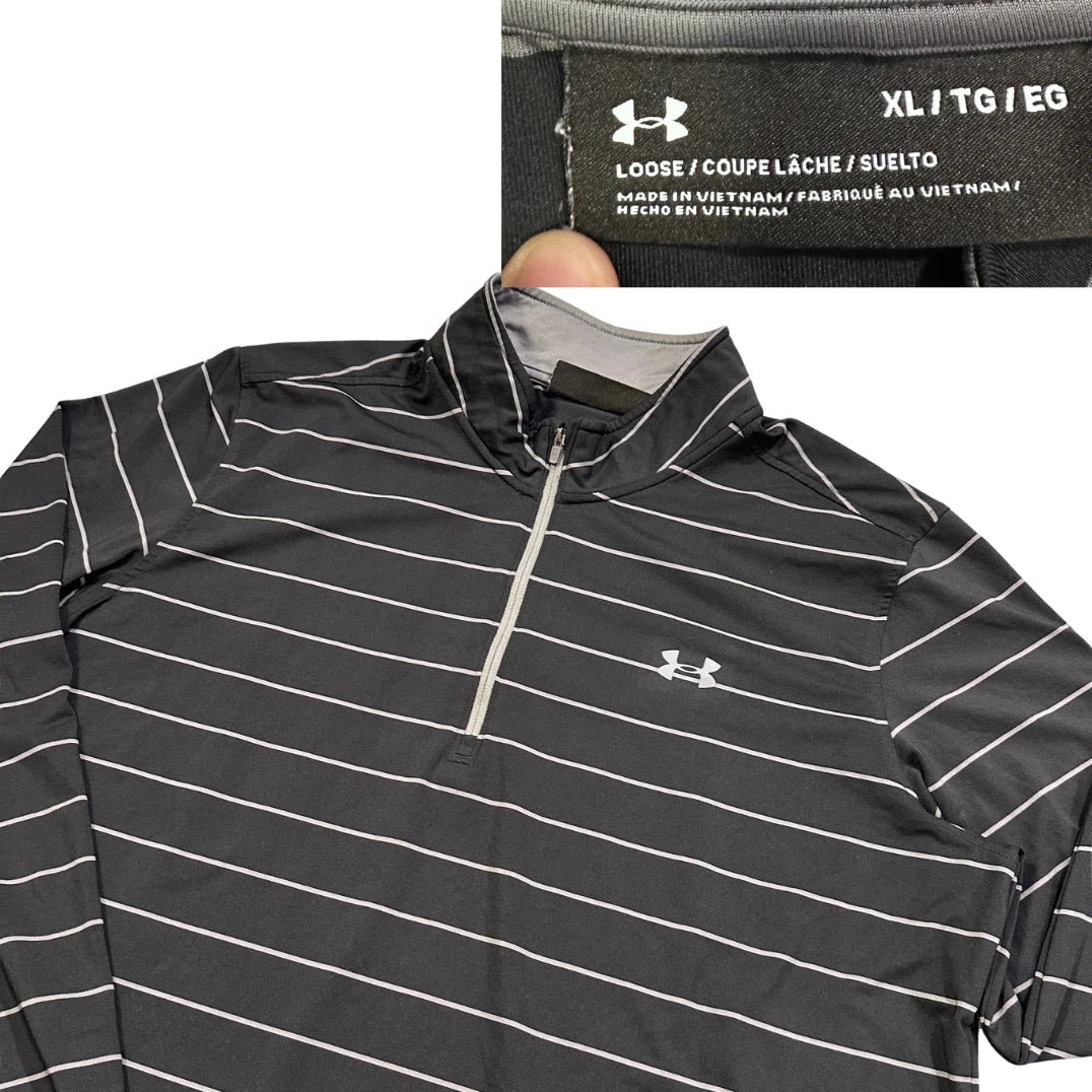 Under Armour® Grey Striped Quarter Zip Performance Top(XL)