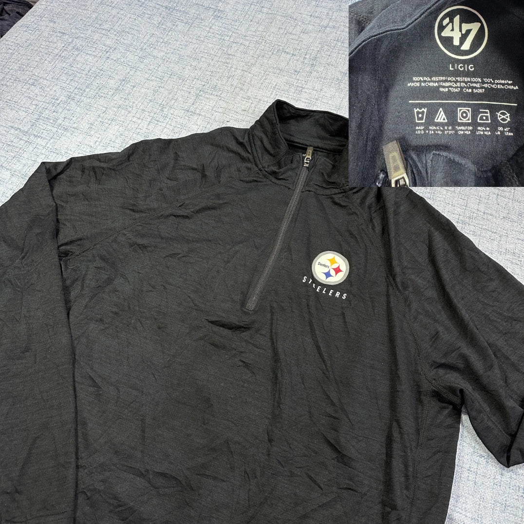 47® Black Steelers Quarter Zip Performance Top(L)