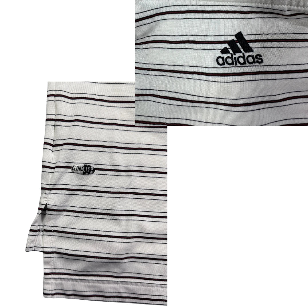 Adidas® White Striped ClimaLite Polo Shirt(XL)