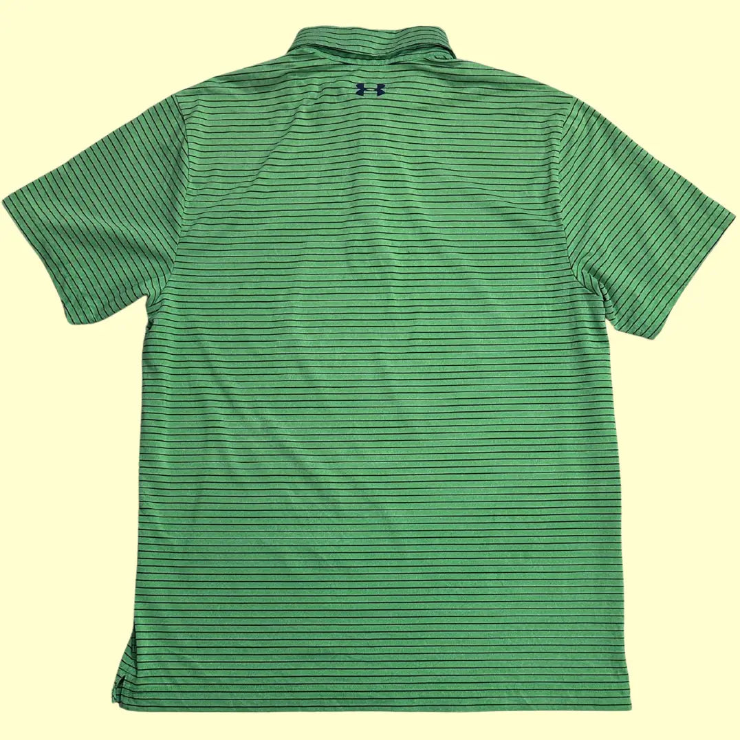 Under Armour green striped polo shirt.