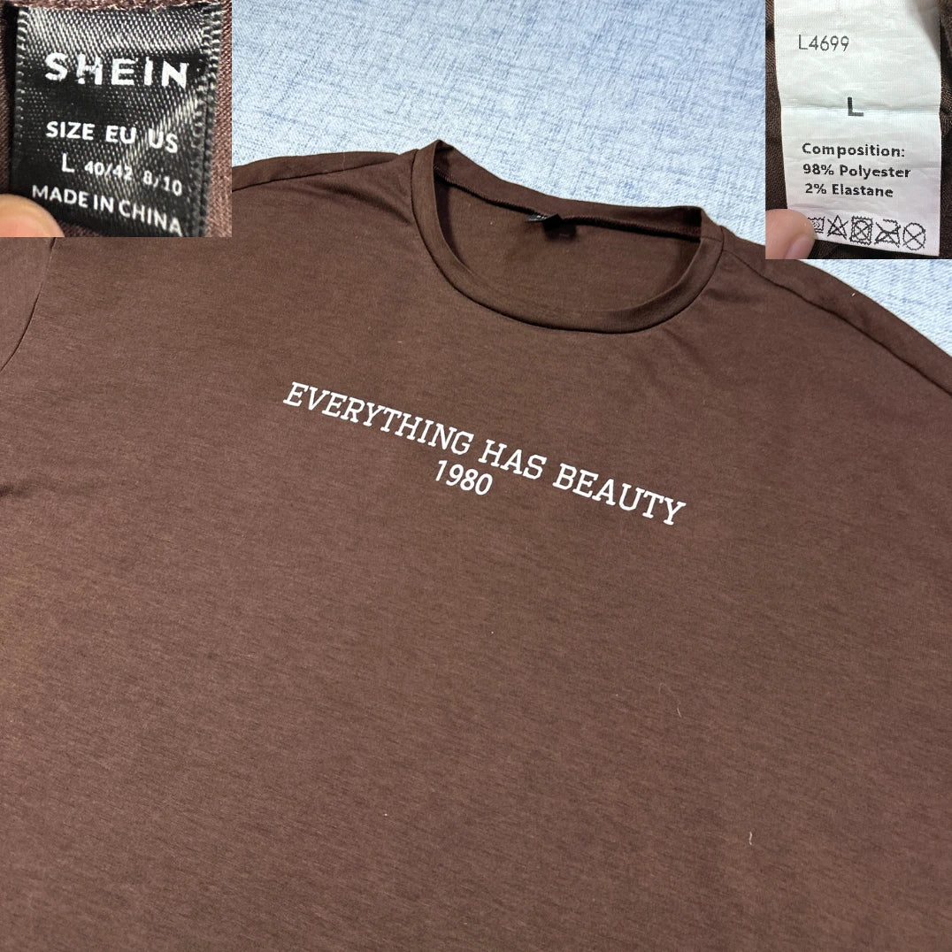 SHEIN® Brown Graphic T Shirt-L