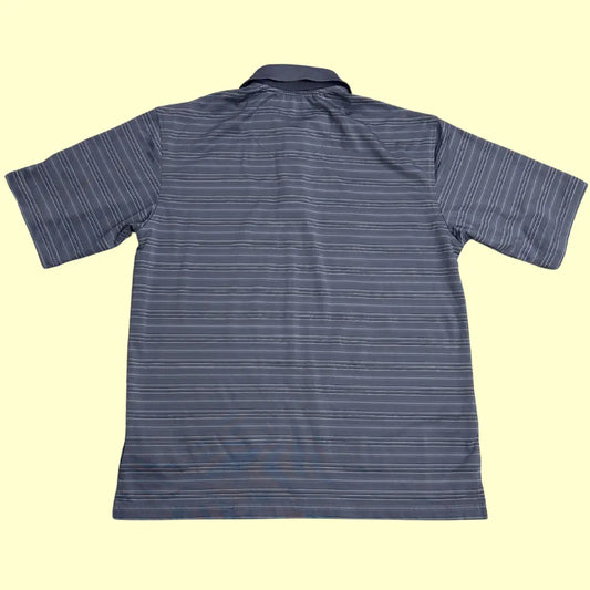 Kirkland Signature Striped Polo Shirt in navy blue with fine gray stripes.