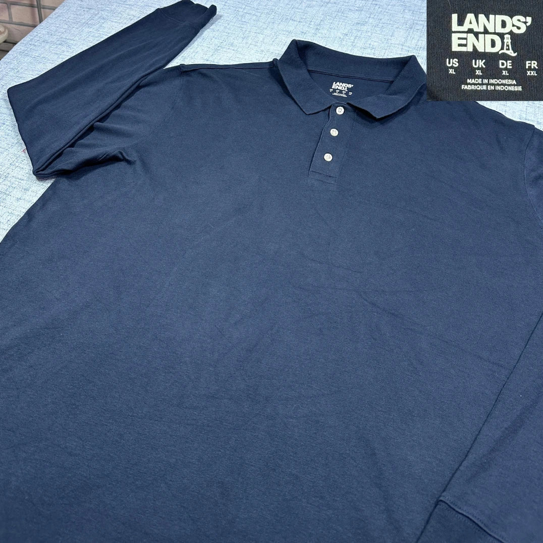 Lands' End® Navy Polo Shirt Long Sleeve-XL