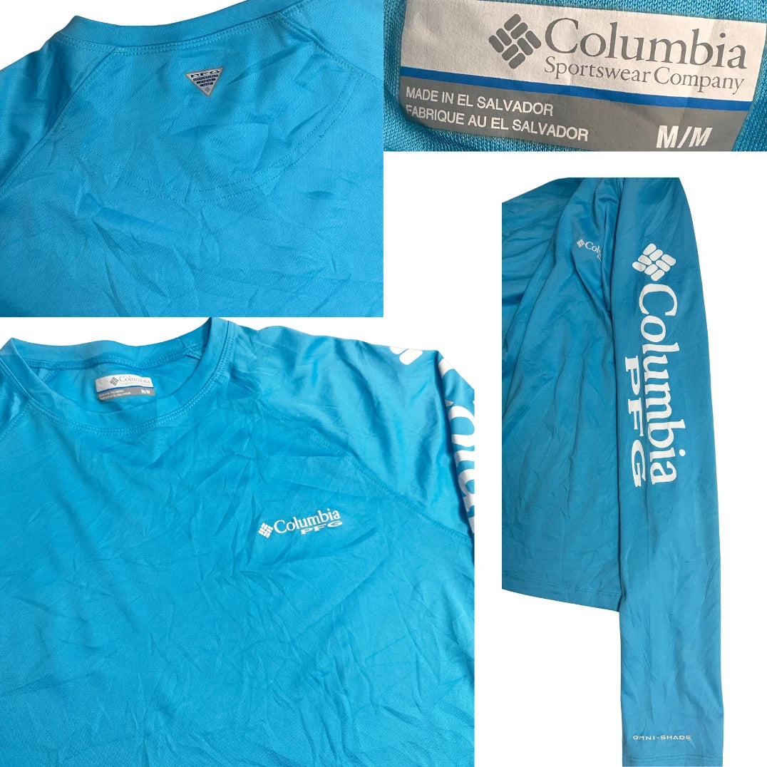 Columbia PFG Omni Shade Long Sleeve Performance Tee Aqua Blue 🌊