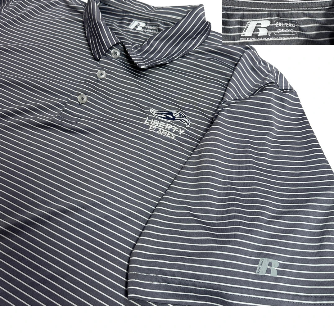 Russell® Grey Striped Polo Shirt – Liberty Flames Edition