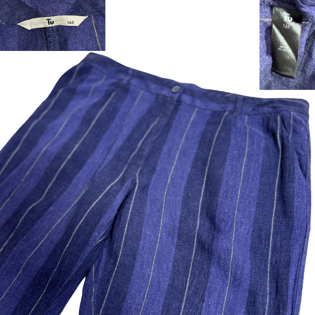 Tu ® Striped Wide Leg Blue Linen Blend Pants