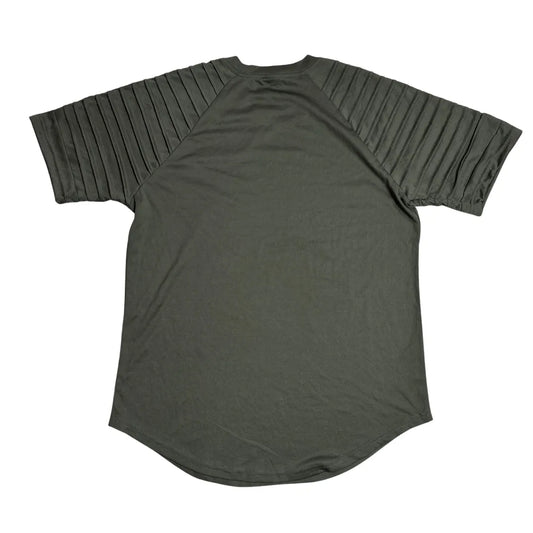 Olive Textured Sleeve Streetwear Tee 🌿