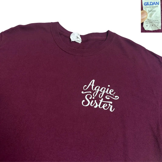 Gildan® “Aggie Sister” Graphic Maroon Tee 💜