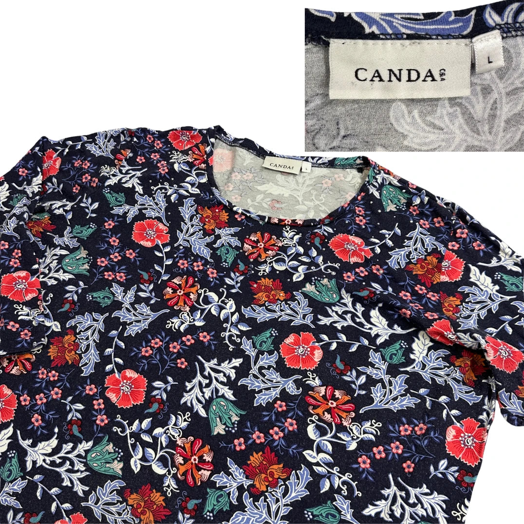 Canda® Navy Floral Long Sleeve Top