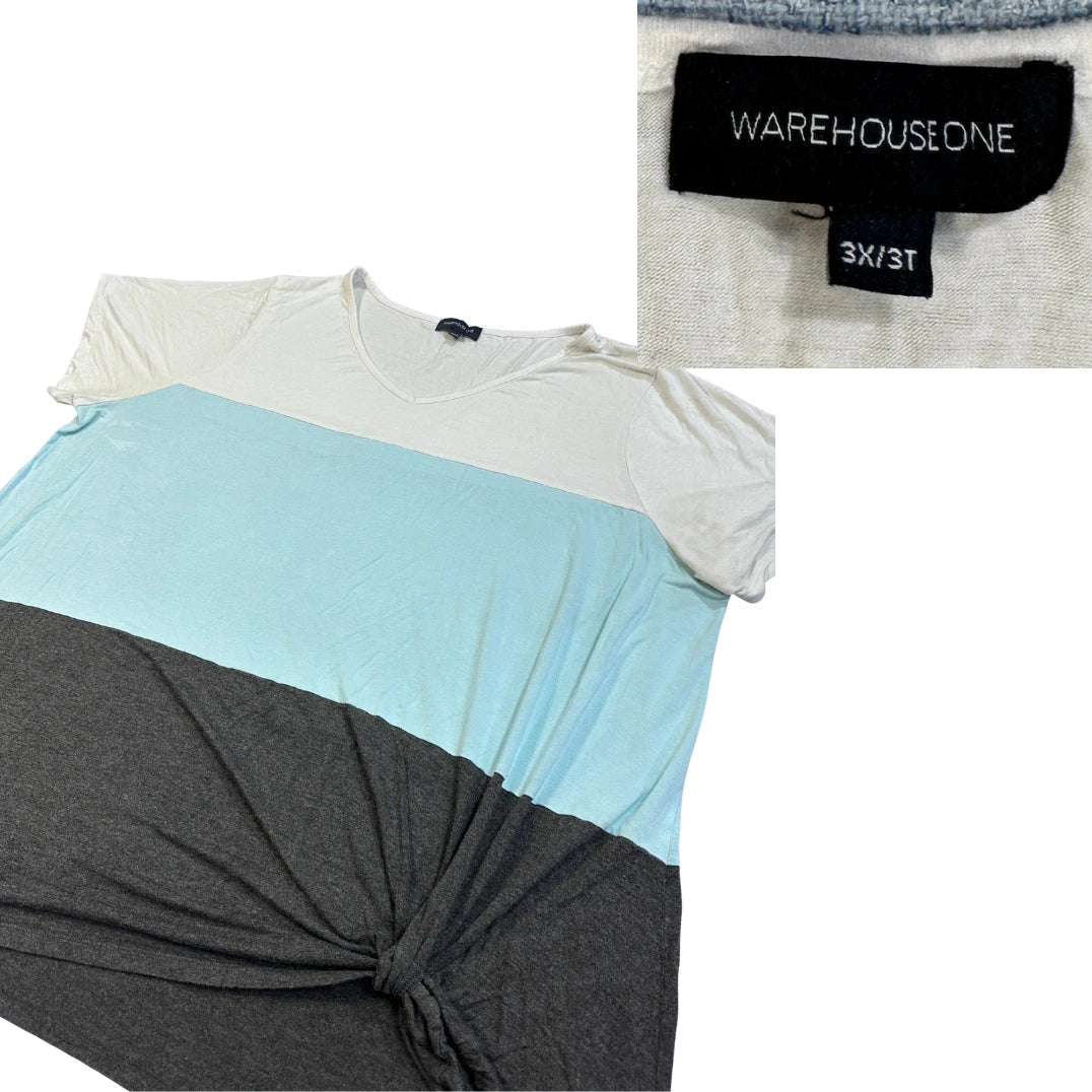 Warehouse One® White Blue Color Block Knot Detail T-Shirt
