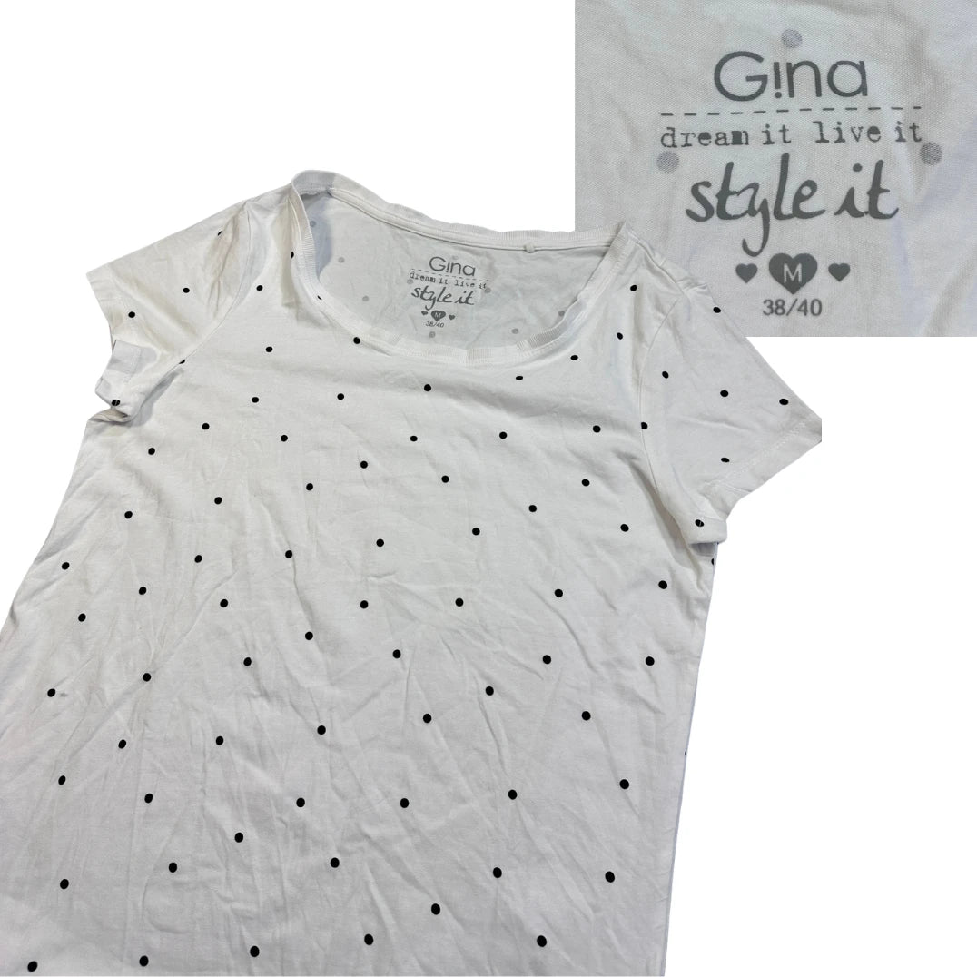 Gina® White Polka Dot Casual T-Shirt(M)
