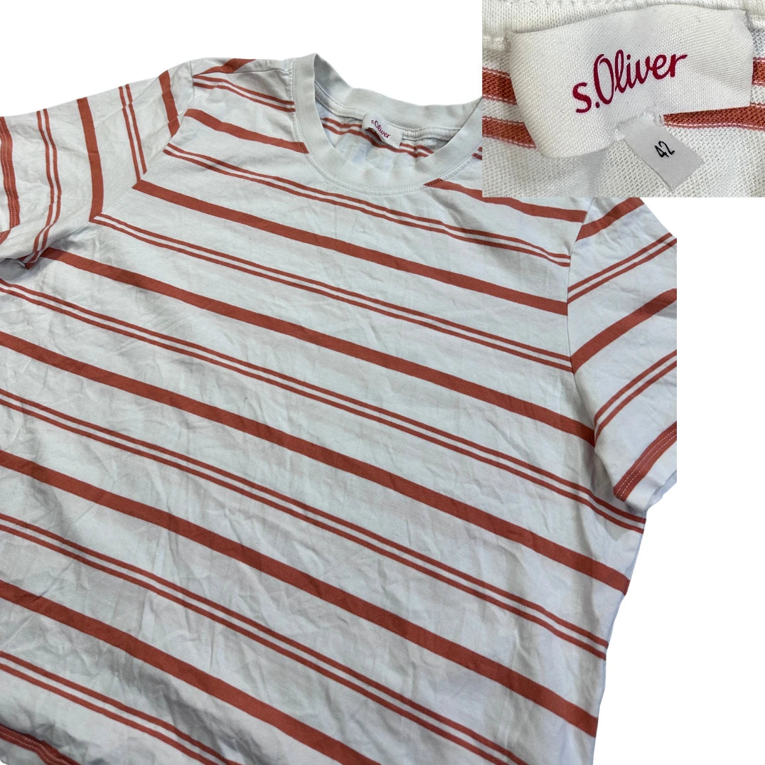 s.Oliver® White Orange Striped Casual T-Shirt