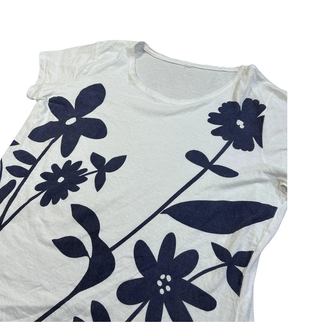 White Floral Print Casual T-Shirt(L)