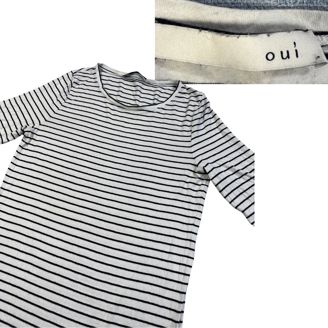 Oui® White & Black Striped Casual Top(M)