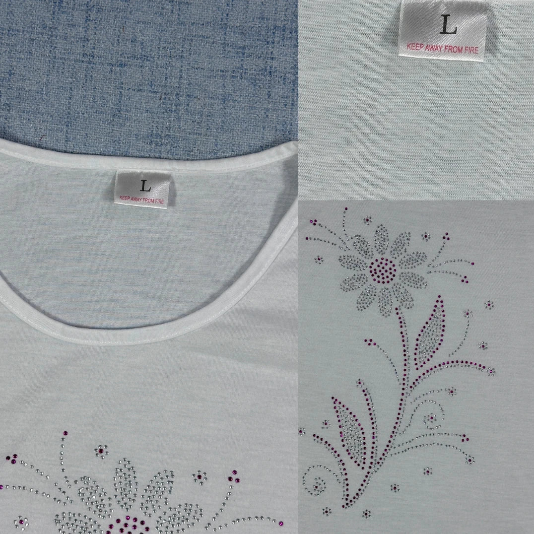 Floral Rhinestone Tee-L