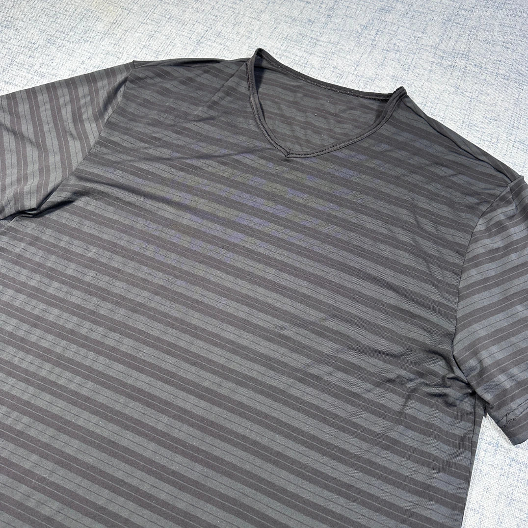 Unbranded Black Striped V-Neck Tee