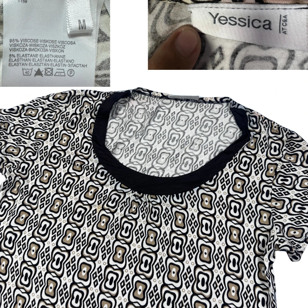 Yessica® Black White Geometric Print T Shirt-M