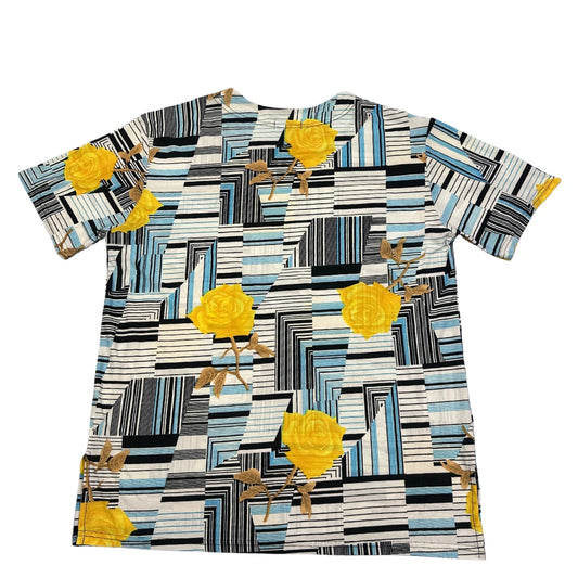 Blue Yellow Rose Geometric Print T Shirt-L/XL