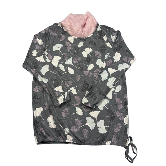 Grey Ginkgo Print Cowl Neck Top-M