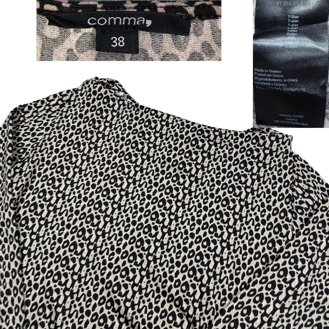 Comma® Beige Black Animal Print Top-M
