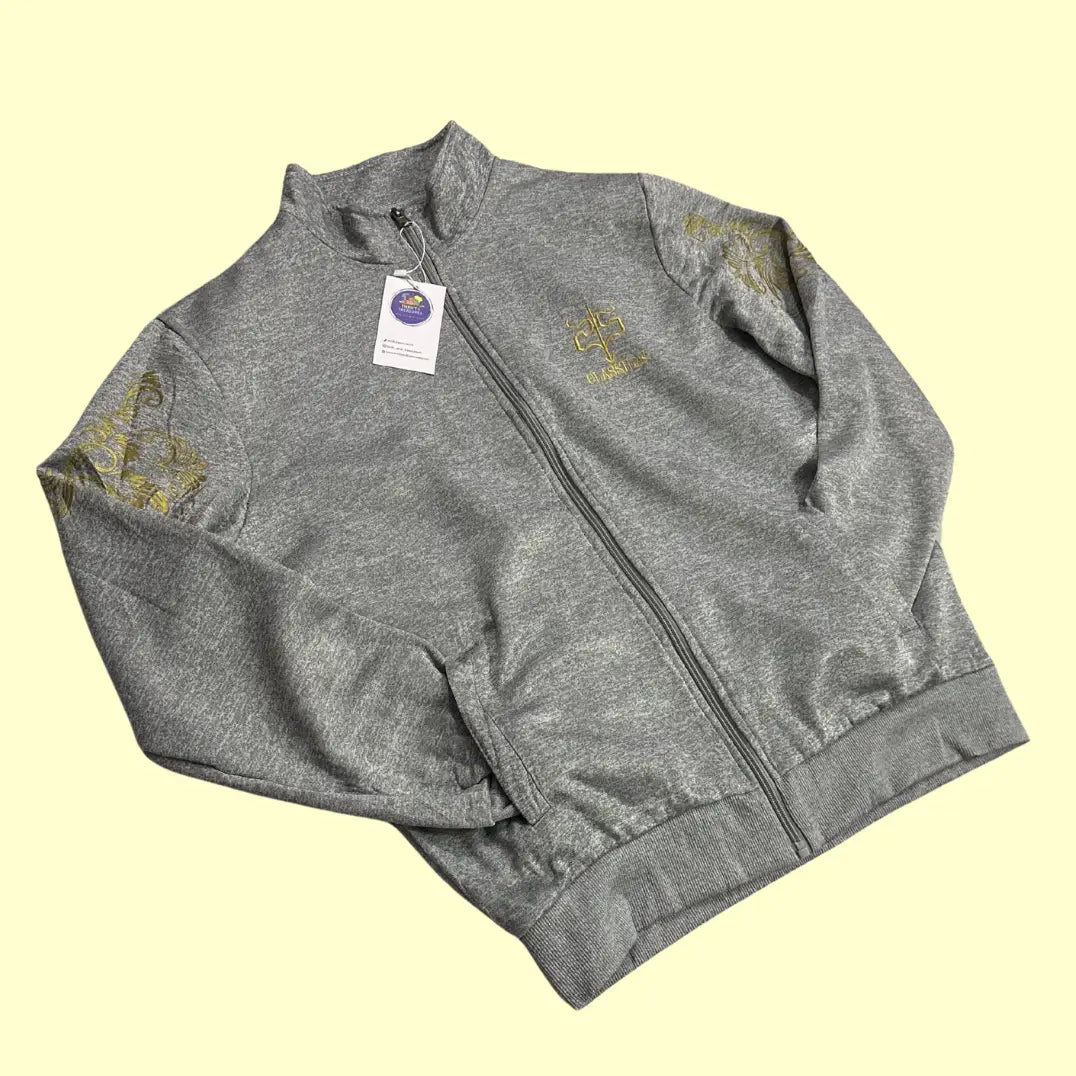 Men’s Grey Track Jacket with Gold Embroidered Design