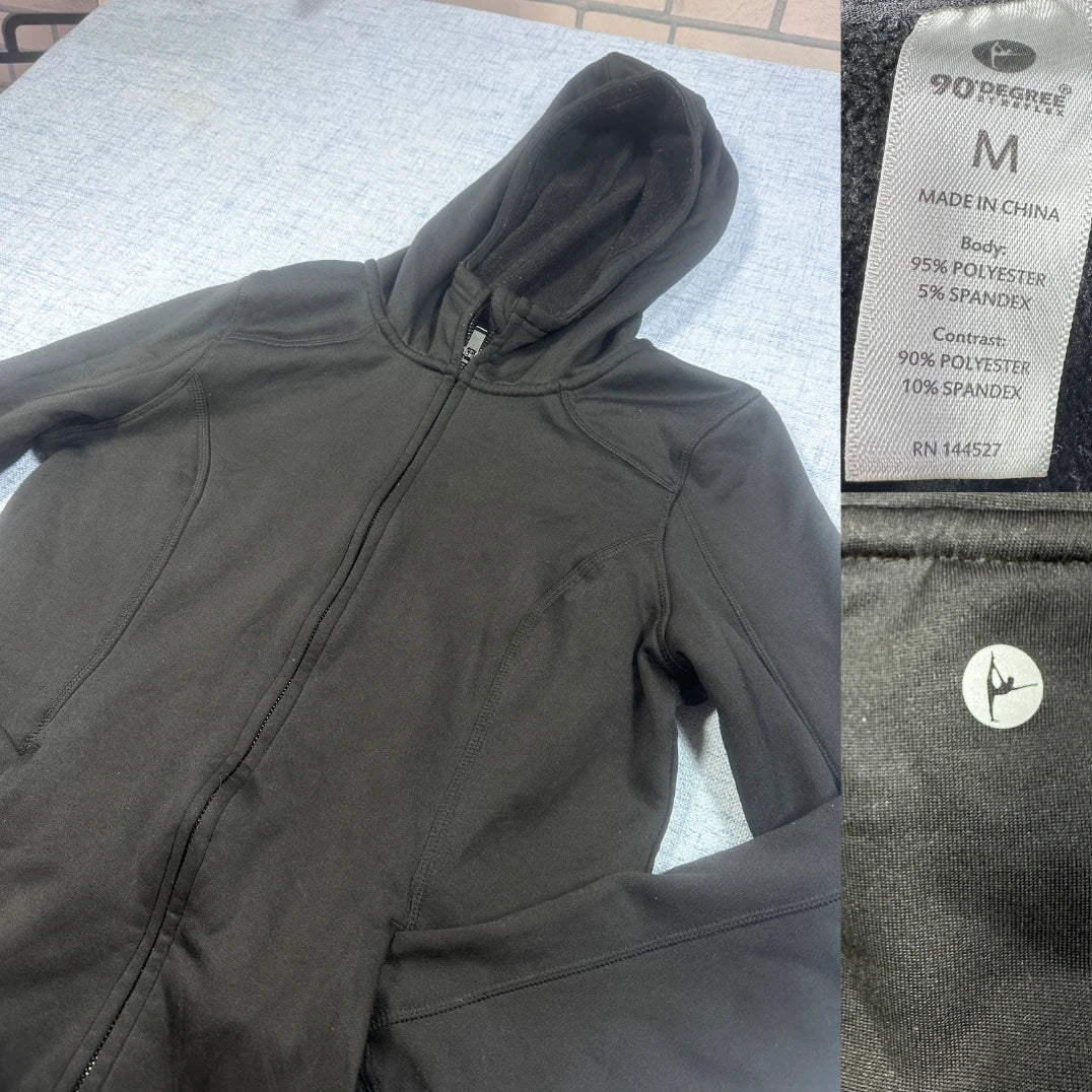 90 DEGREE® Black Zip Hoodie Jacket-M